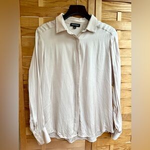 VTG Repeat Dusty Rose Pink Gray Silk Blend Button Up Long Sleeve Blouse Sz 40/M